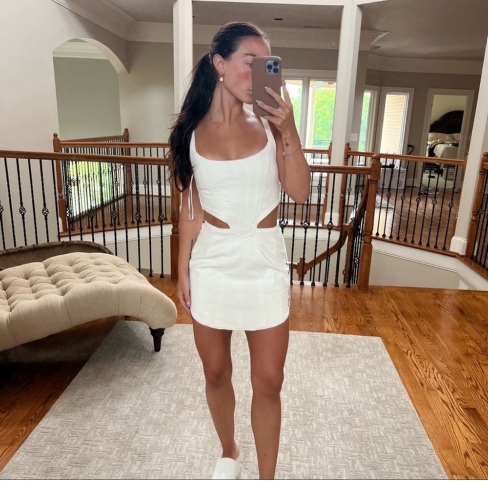 Zara blogger cream corset denim Cut-Out mini Dress